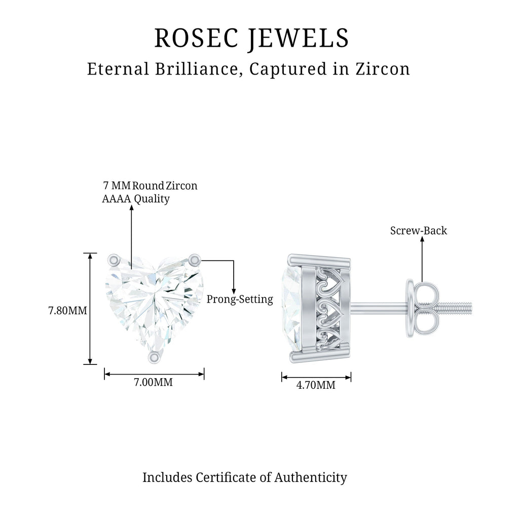 Heart Shape Cubic Zirconia Solitaire Stud Earrings