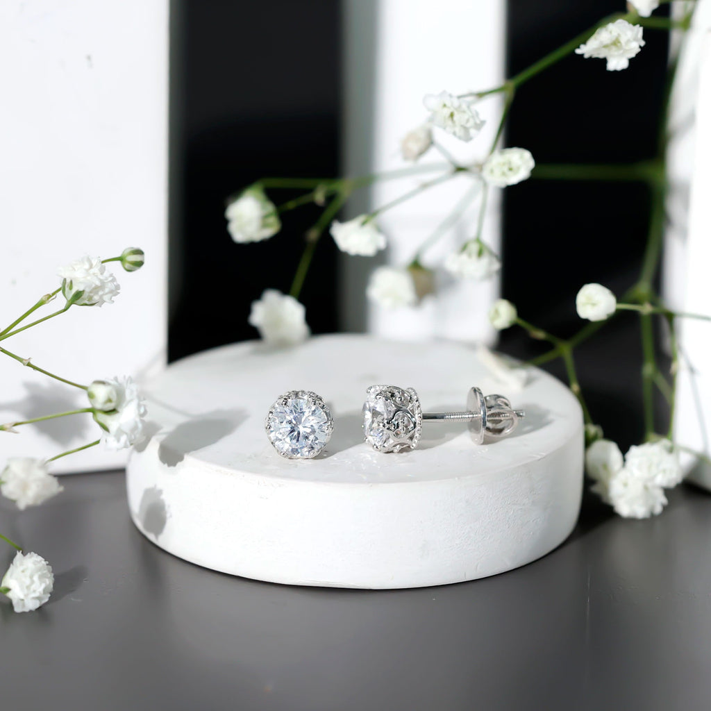 2 CT Round Cut Zircon Solitaire Stud Earrings in Crown Setting