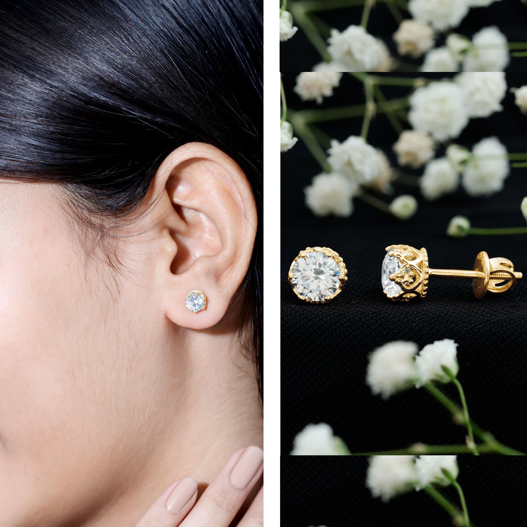 2 CT Round Cut Zircon Solitaire Stud Earrings in Crown Setting