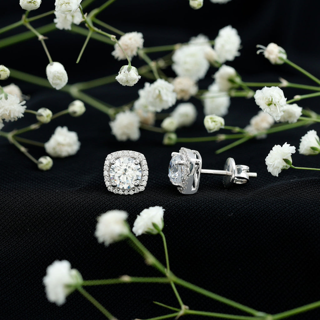 2.25 CT Round Cut Zircon Cocktail Halo Stud Earrings