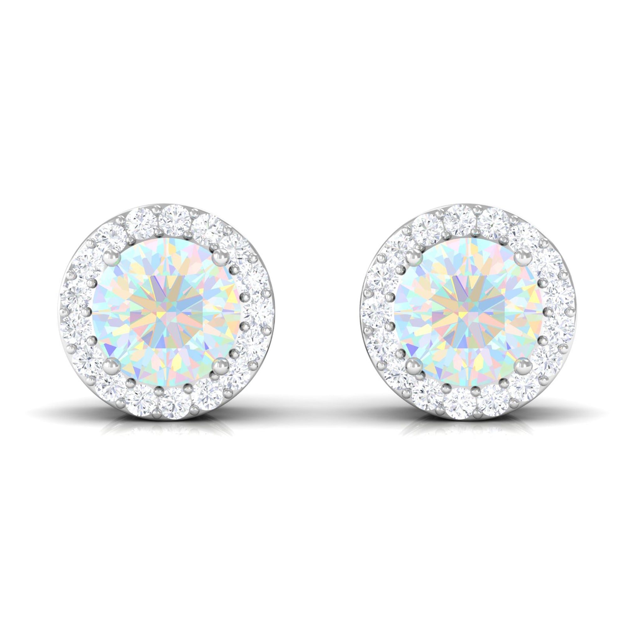 2 CT Round Ethiopian Opal Minimal Stud Earrings with Diamond Halo in Prong Setting