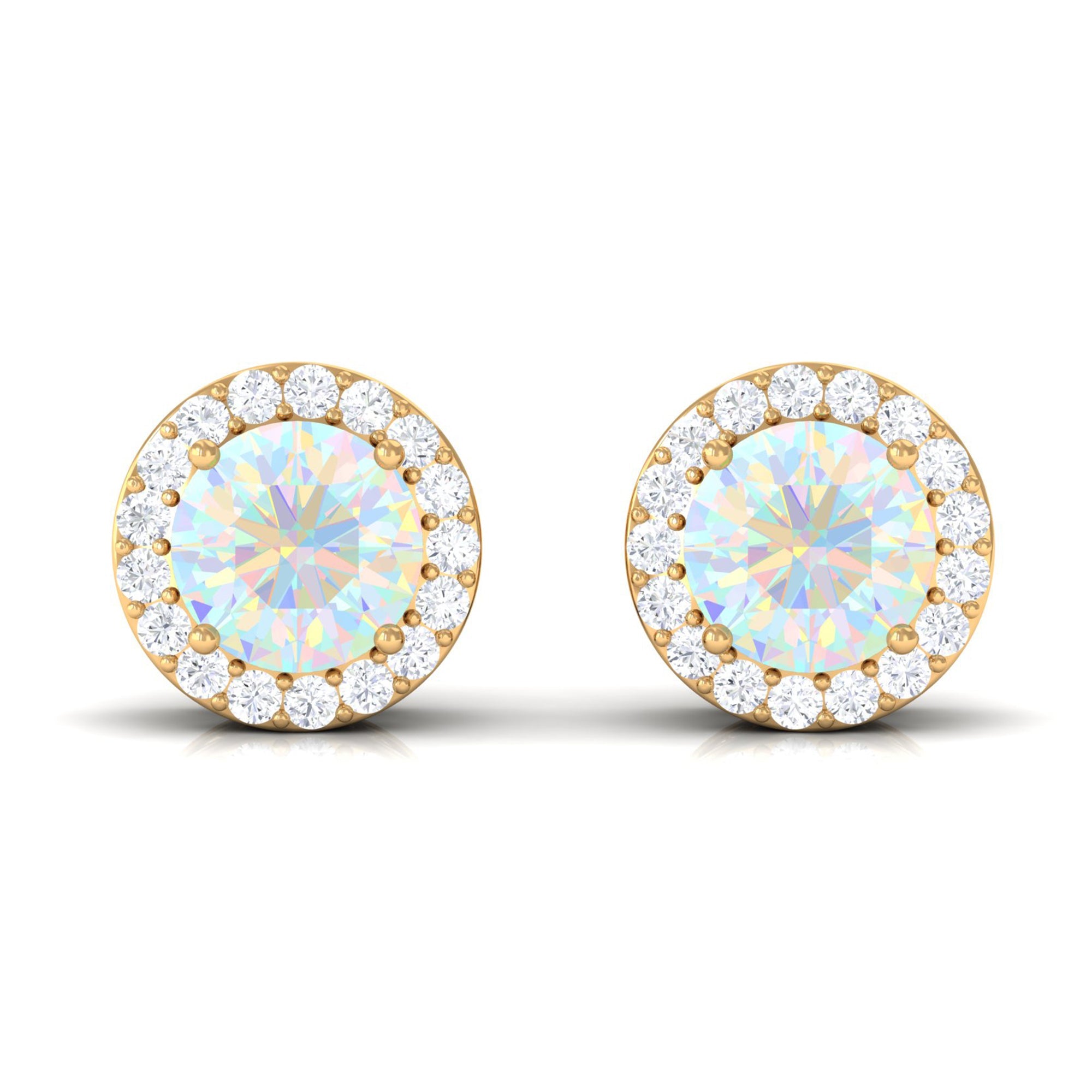 2 CT Round Ethiopian Opal Minimal Stud Earrings with Diamond Halo in Prong Setting