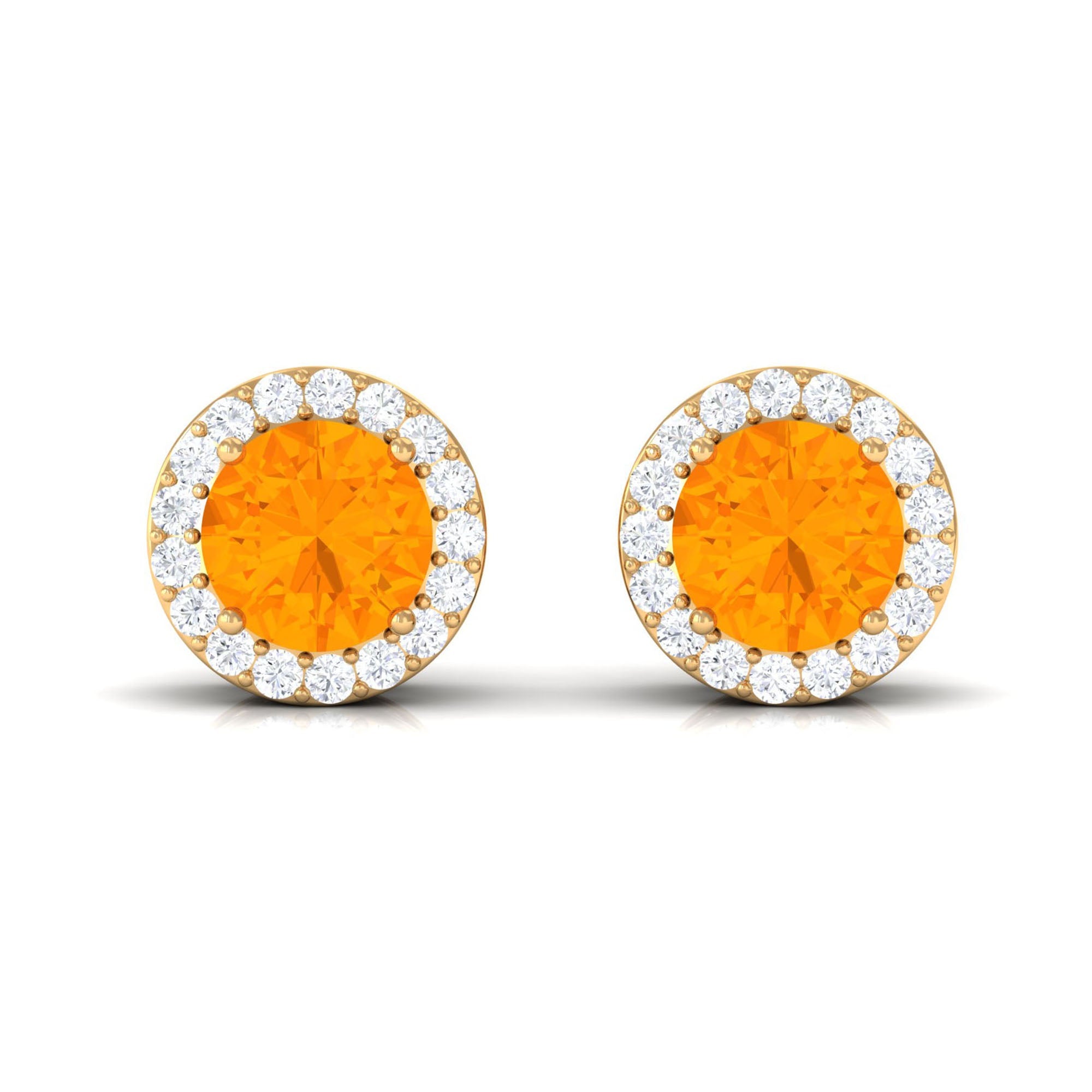Round Fire Opal Minimal Halo Stud Earrings with Diamond