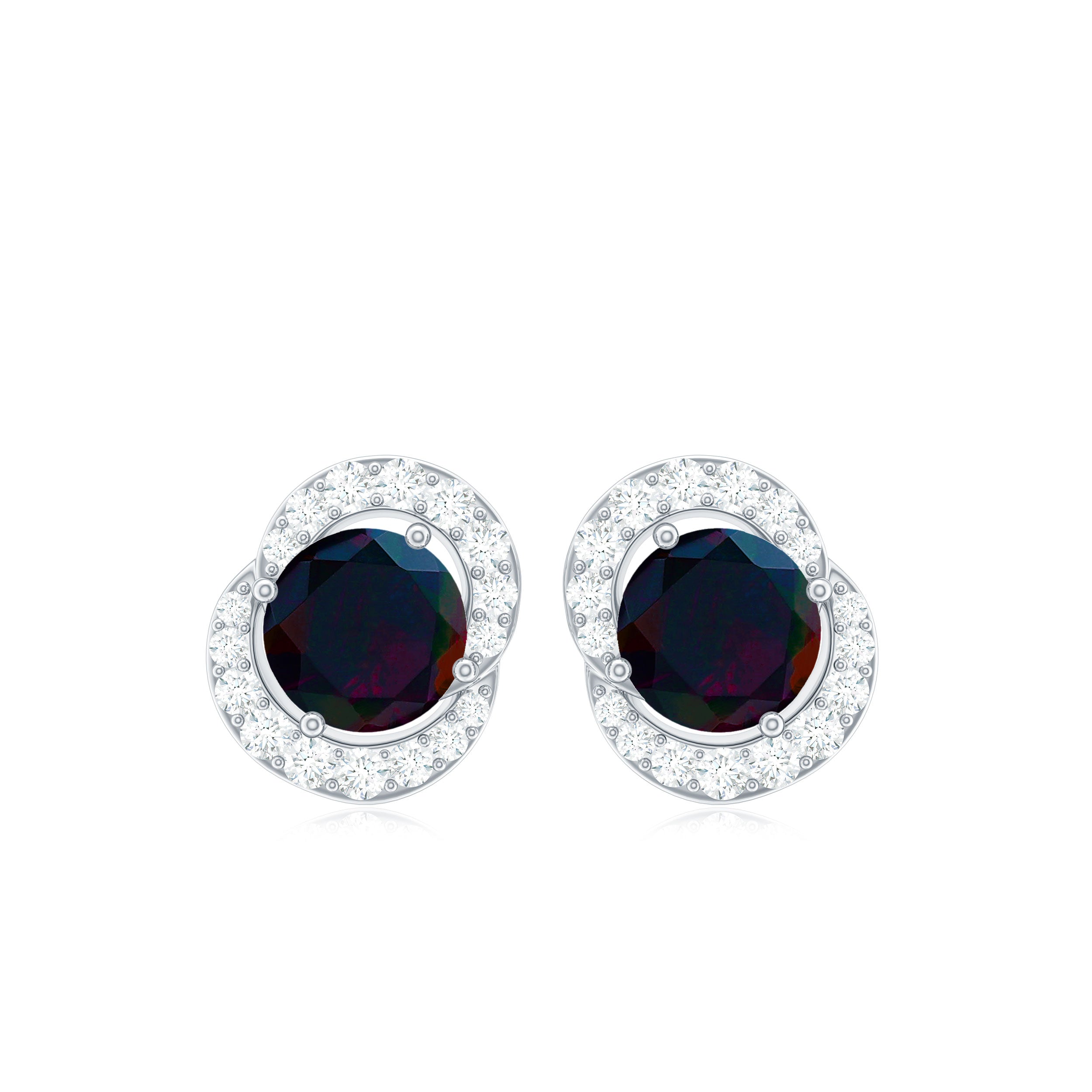 Natural Black Opal Stud Earrings with Diamond