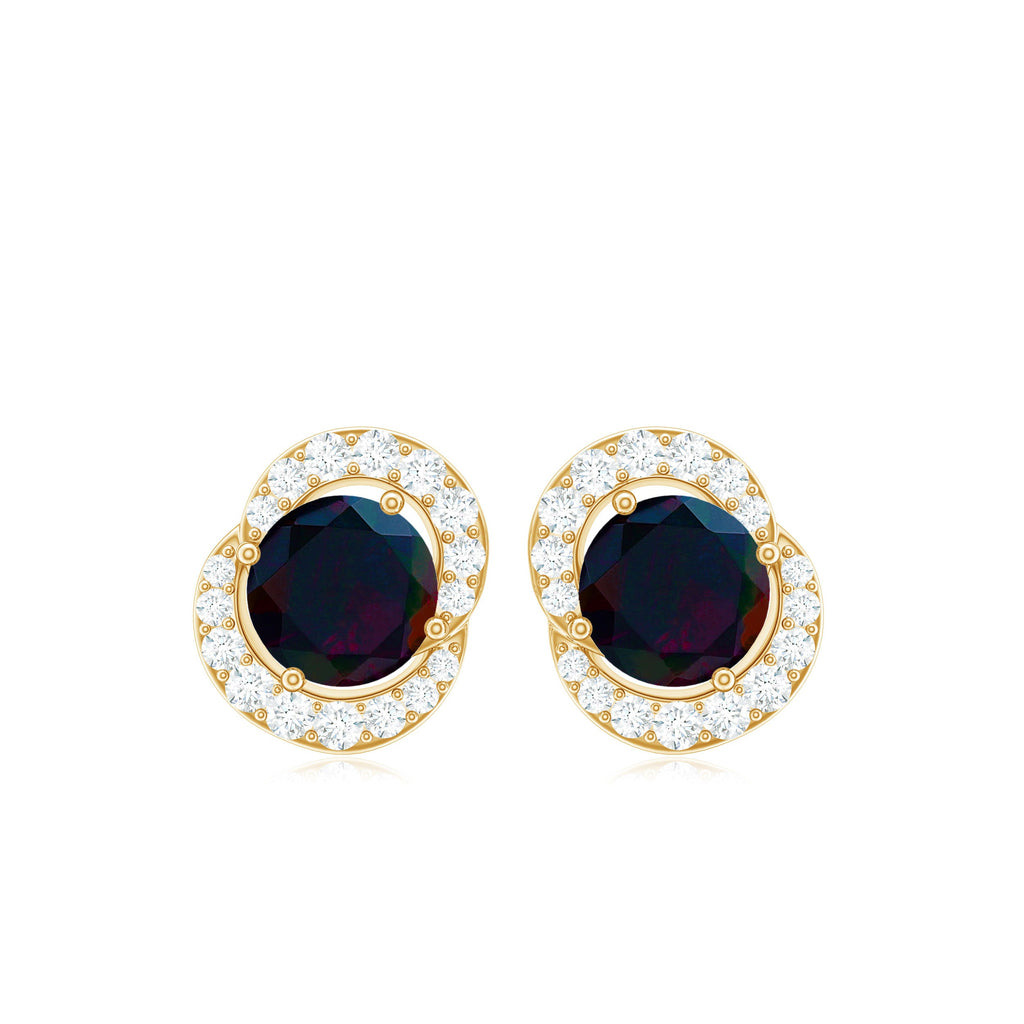 Natural Black Opal Stud Earrings with Diamond