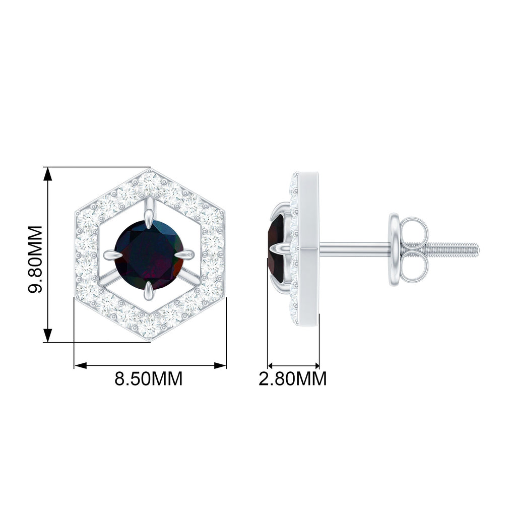 1 CT Minimal Black Opal and Diamond Geometric Stud Earrings