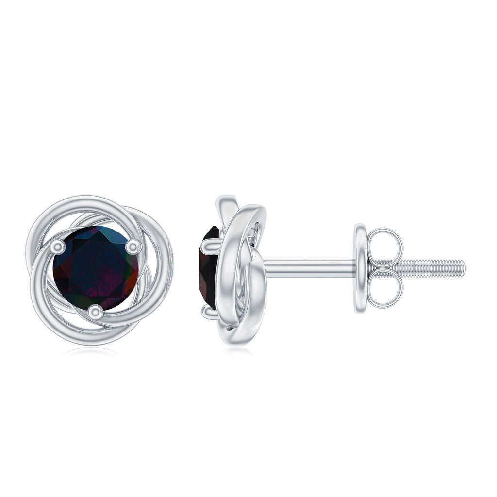 Natural Black Opal Solitaire Swirl Stud Earrings