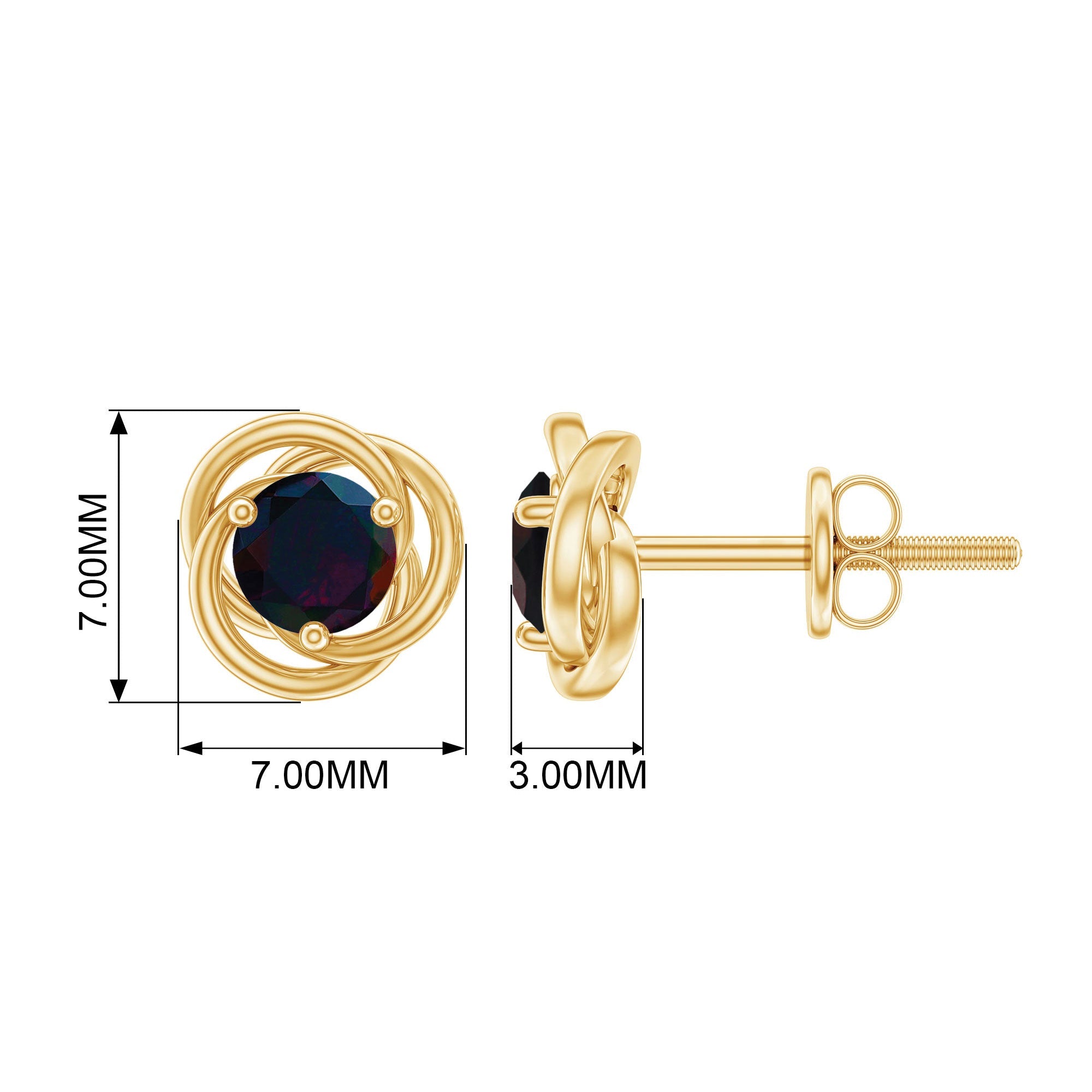Natural Black Opal Solitaire Swirl Stud Earrings
