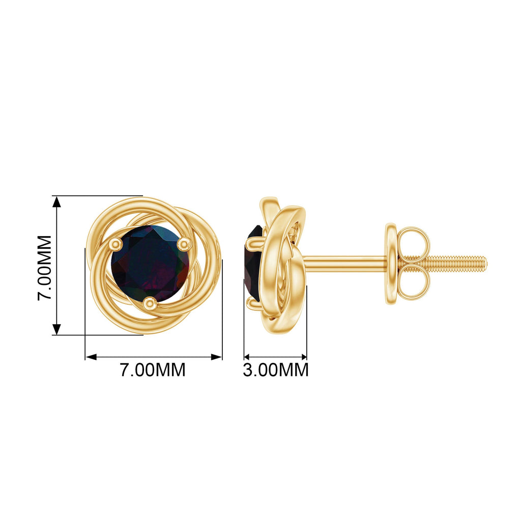 Natural Black Opal Solitaire Swirl Stud Earrings