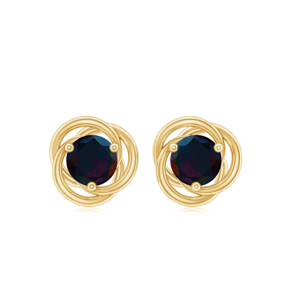 Natural Black Opal Solitaire Swirl Stud Earrings