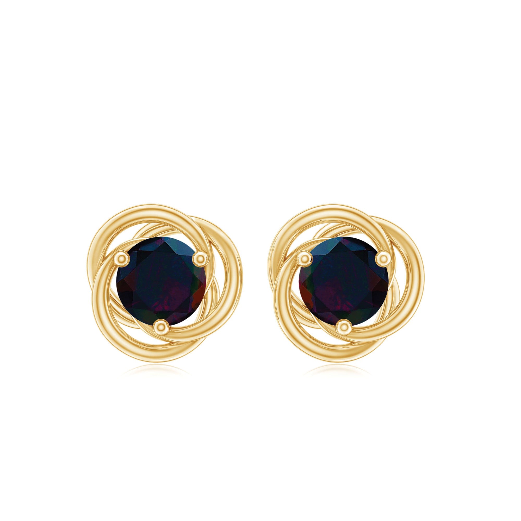 Natural Black Opal Solitaire Swirl Stud Earrings