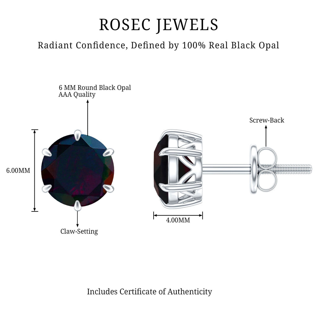 6 MM Claw Set Black Opal Solitaire Stud earrings