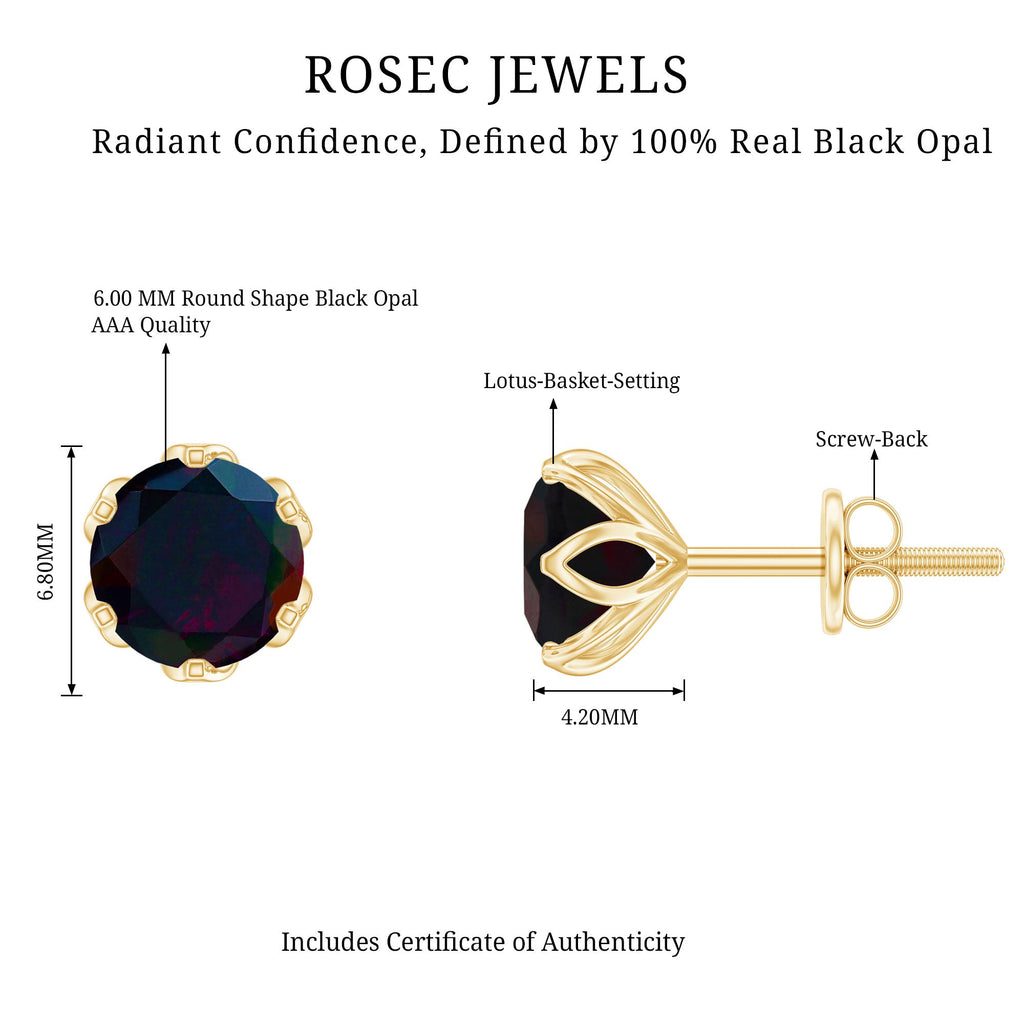 1.6 Carat Round Shape Black Opal Solitaire Stud Earrings