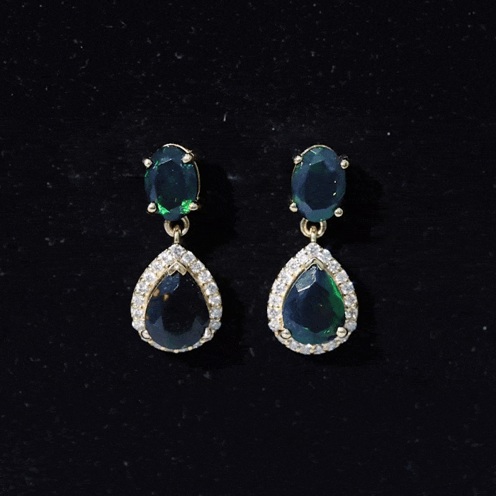 Oval and Pear Shape Black Opal Drop Earrings with Diamond