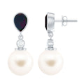 Freshwater Pearl Drop Earrings with Black Opal and Diamond
