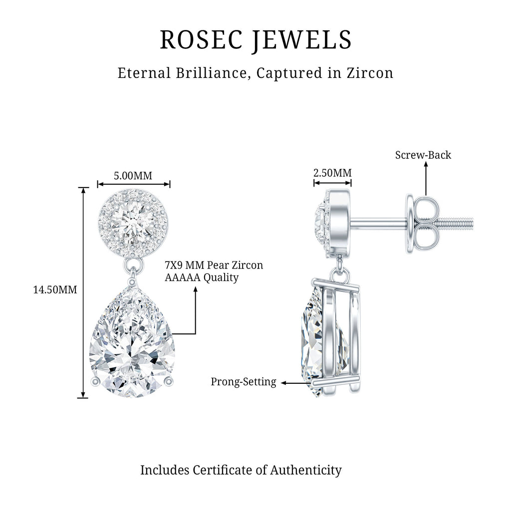 Certified 7X9 MM Zirconia Pear Drop Earrings for Wedding
