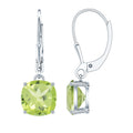 4 Carat Cushion Cut Peridot Solitaire Drop Earrings with Leverback