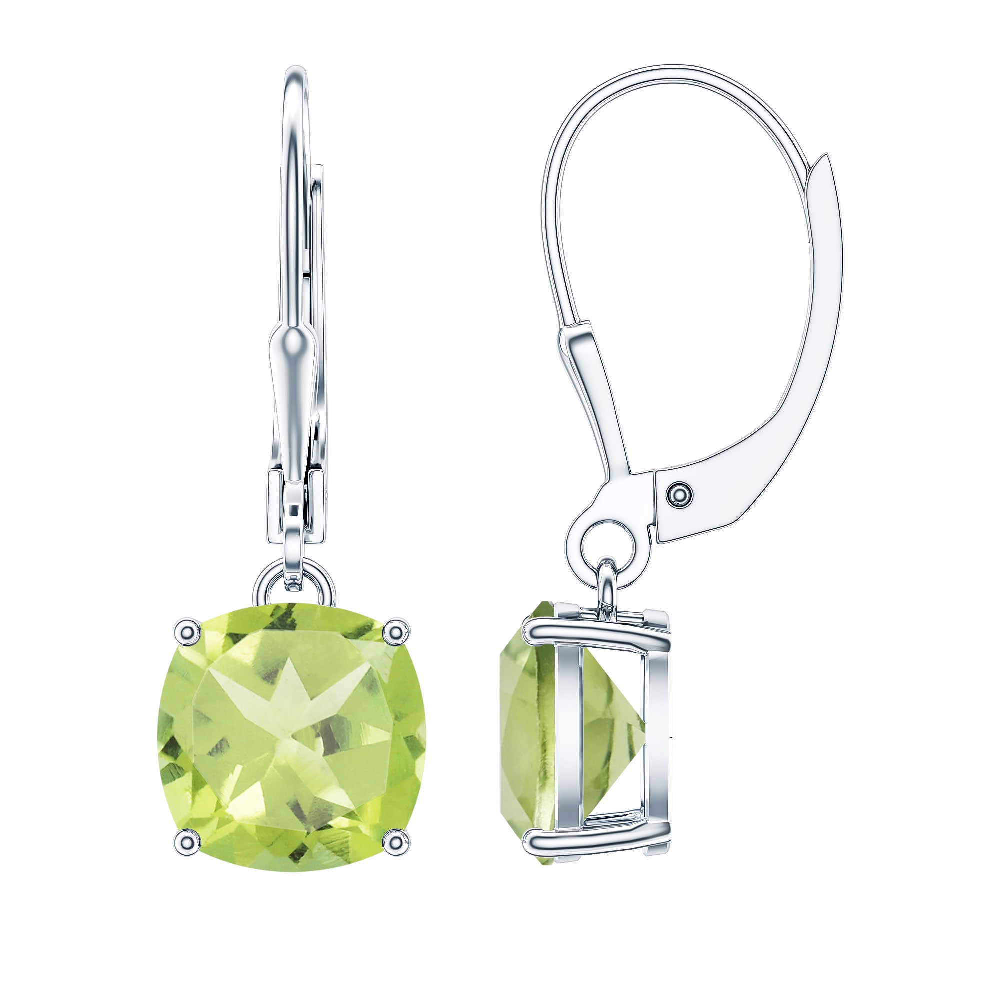 4 Carat Cushion Cut Peridot Solitaire Drop Earrings with Leverback