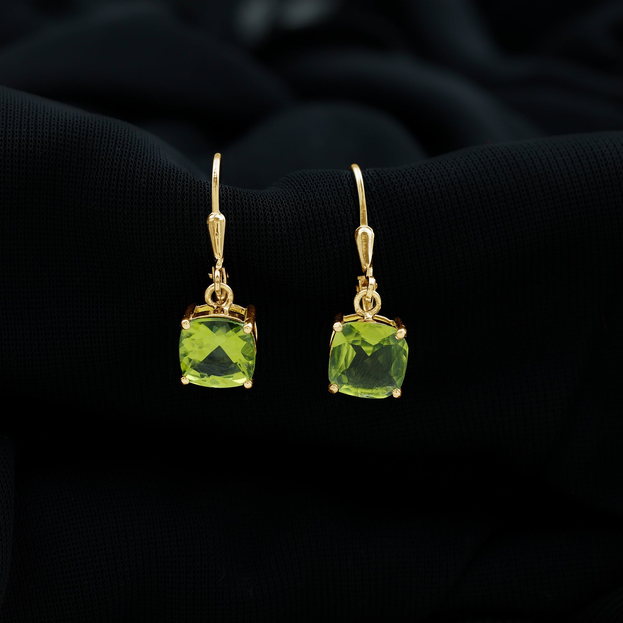 4 Carat Cushion Cut Peridot Solitaire Drop Earrings with Leverback