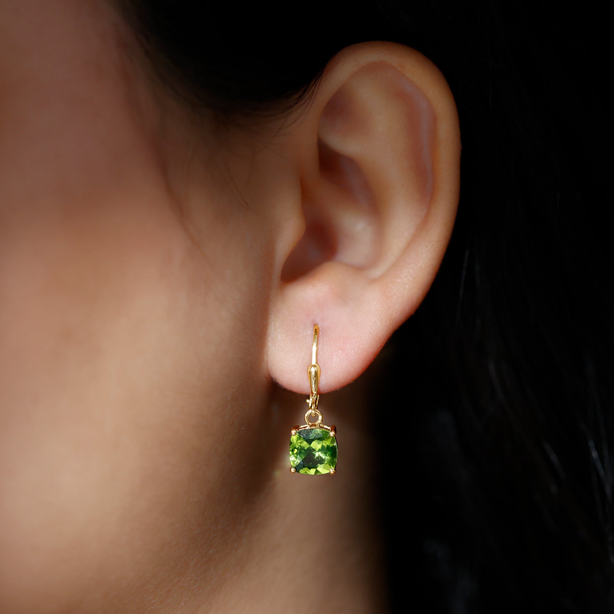 4 Carat Cushion Cut Peridot Solitaire Drop Earrings with Leverback