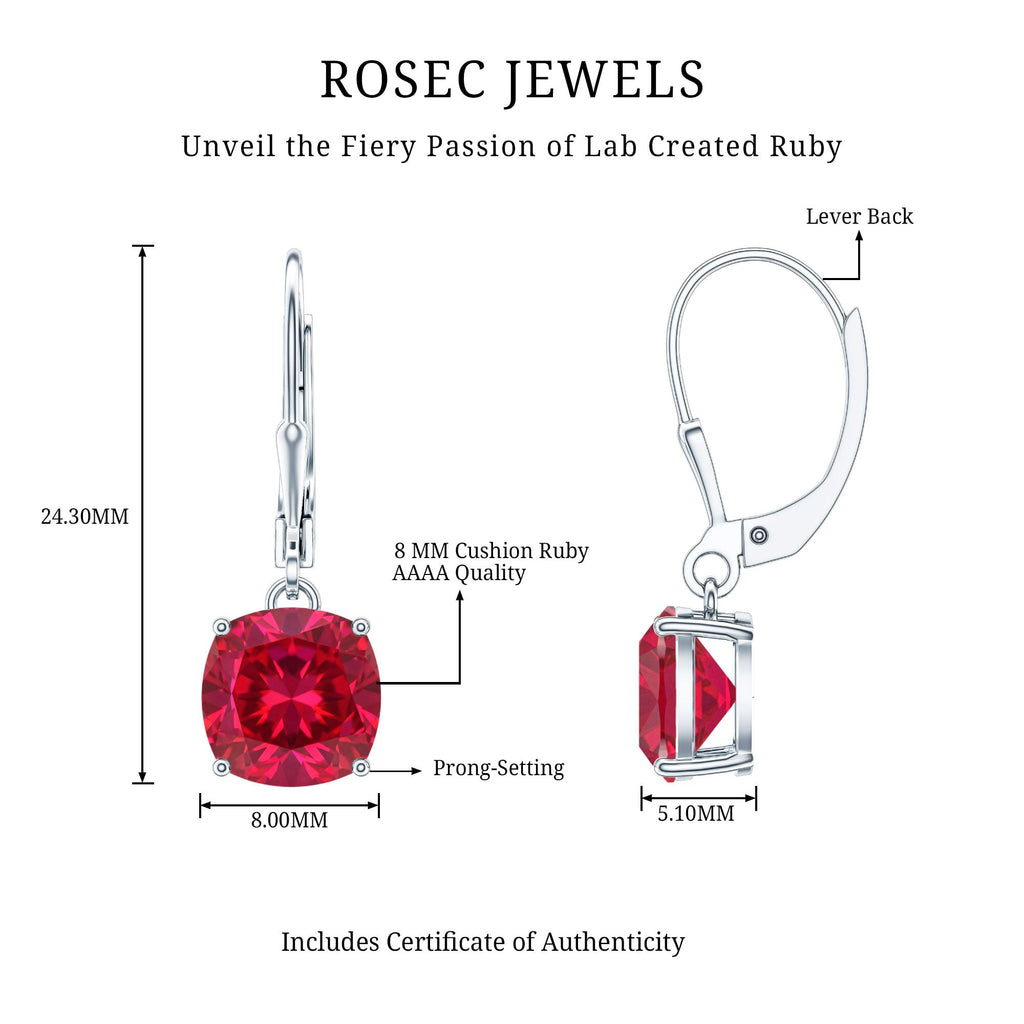 4 Carat Cushion Cut Lab Grown Ruby Hoop Earrings for Women