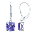 5.5 Carat Cushion Cut Lab Created Tanzanite Solitaire Drop Earrings