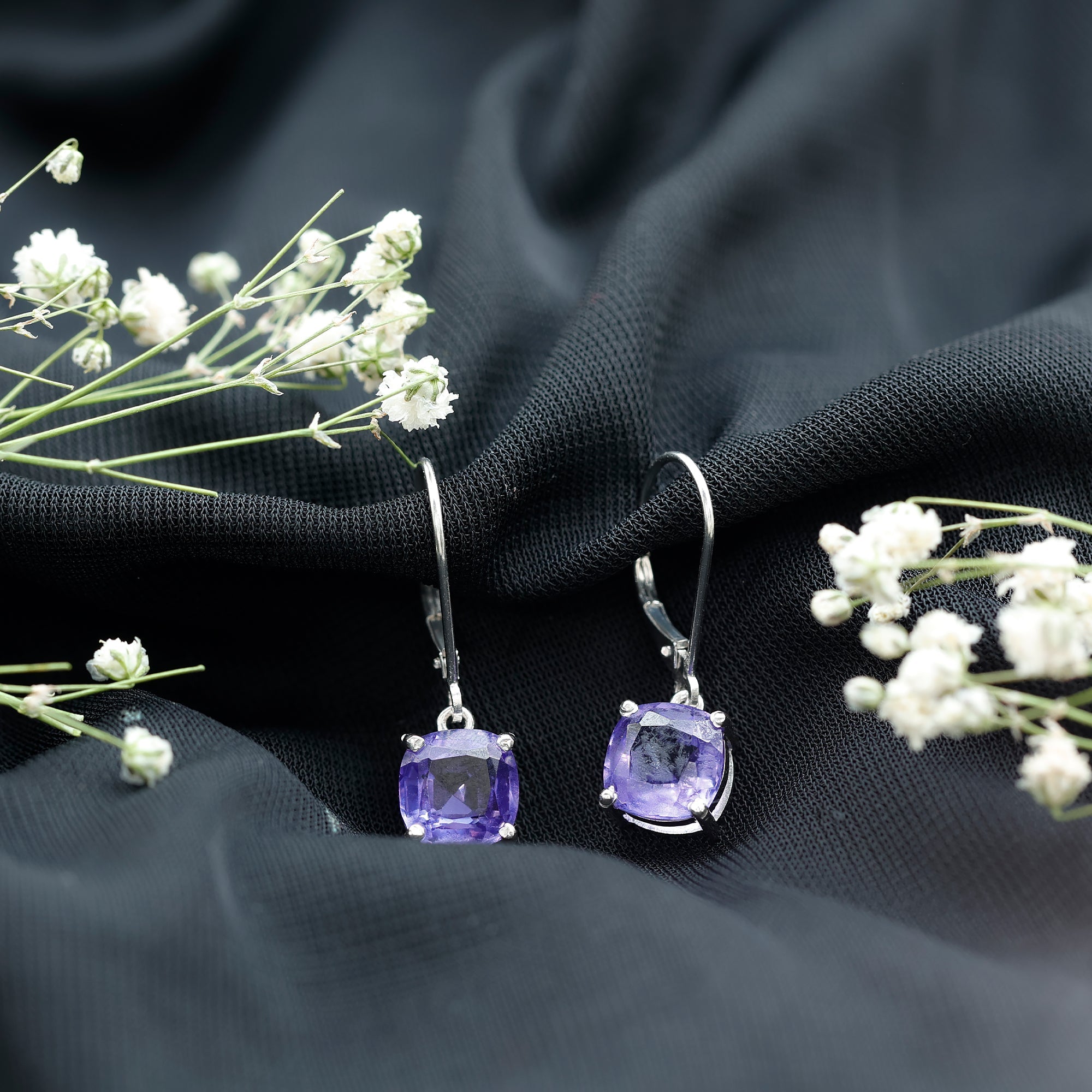 5.5 Carat Cushion Cut Lab Created Tanzanite Solitaire Drop Earrings