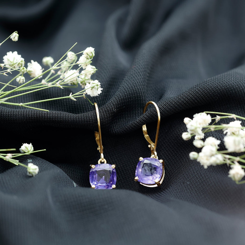 5.5 Carat Cushion Cut Lab Created Tanzanite Solitaire Drop Earrings