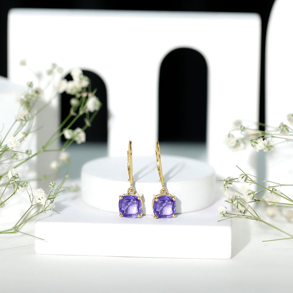 5.5 Carat Cushion Cut Lab Created Tanzanite Solitaire Drop Earrings