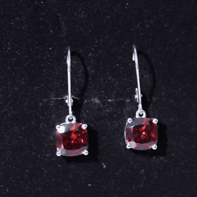 8 MM Cushion Cut Garnet Solitaire Drop Earrings with Lever Back