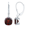 8 MM Cushion Cut Garnet Solitaire Drop Earrings with Lever Back