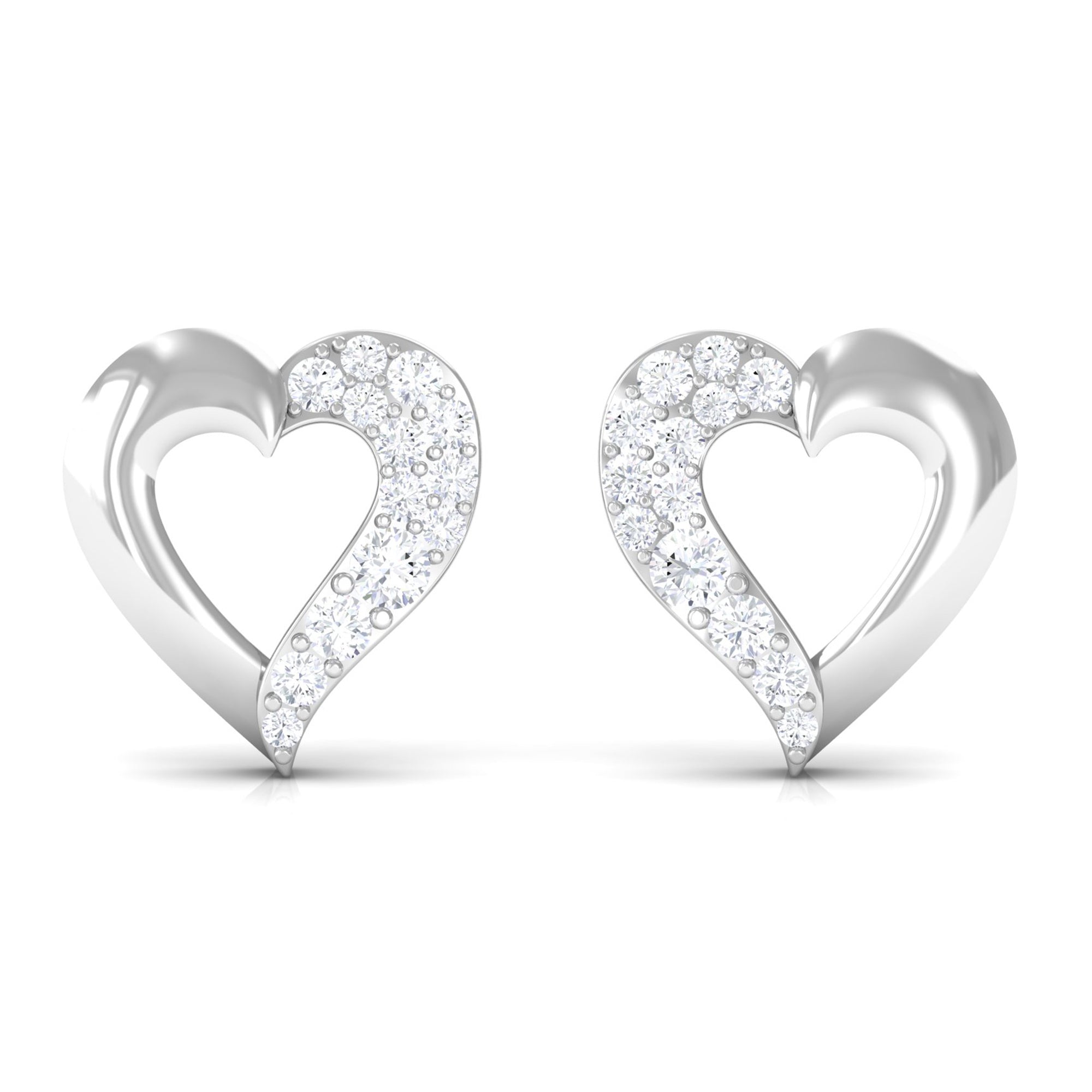 Certified Natural Diamond Heart Shaped Earrings with Screw Back
