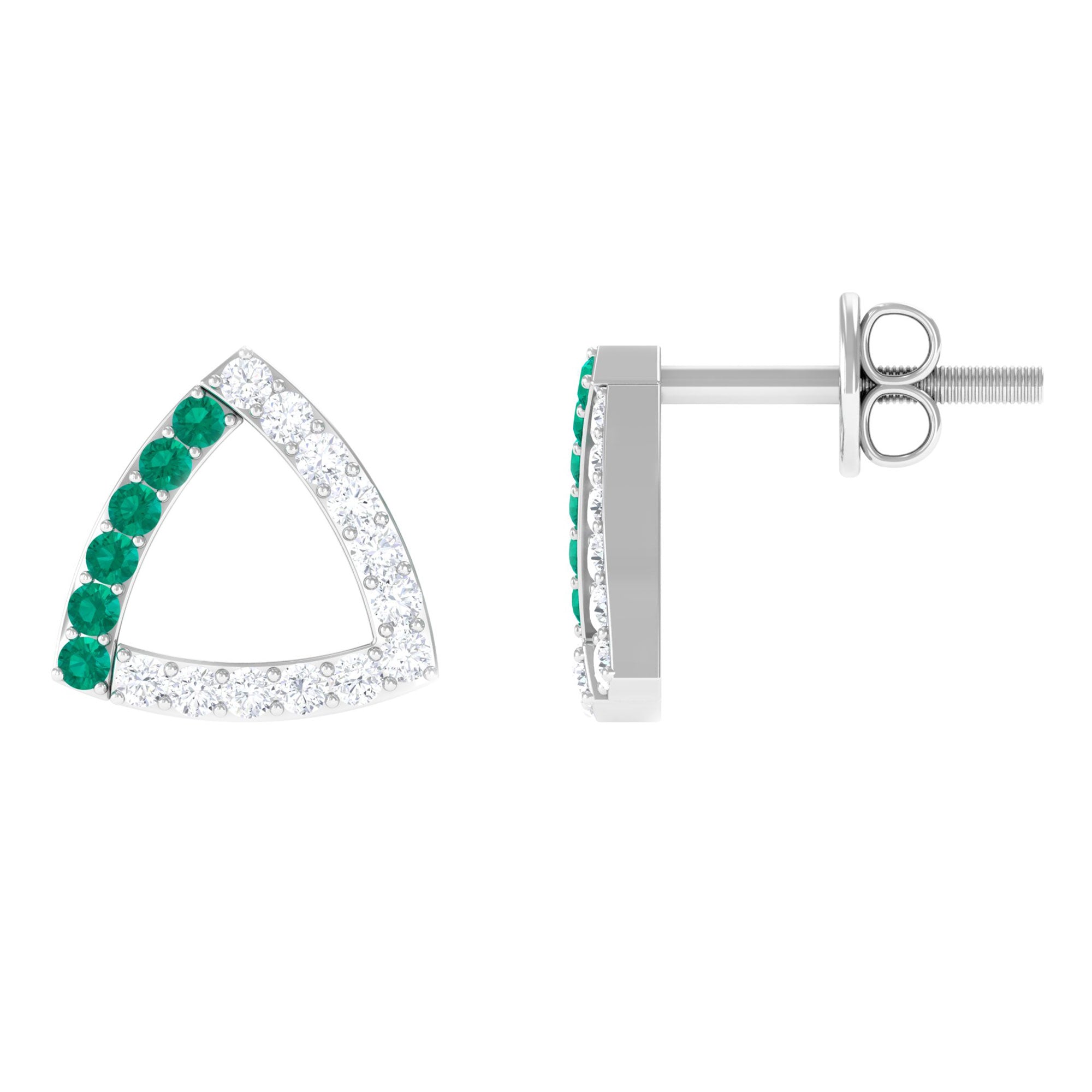 1/2 CT Emerald and Diamond Open Triangle Stud Earrings