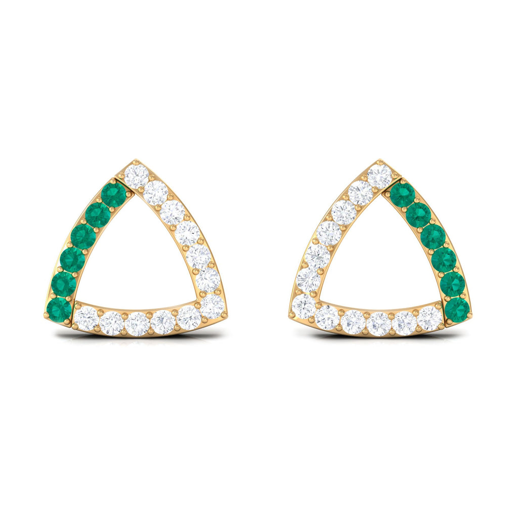 1/2 CT Emerald and Diamond Open Triangle Stud Earrings