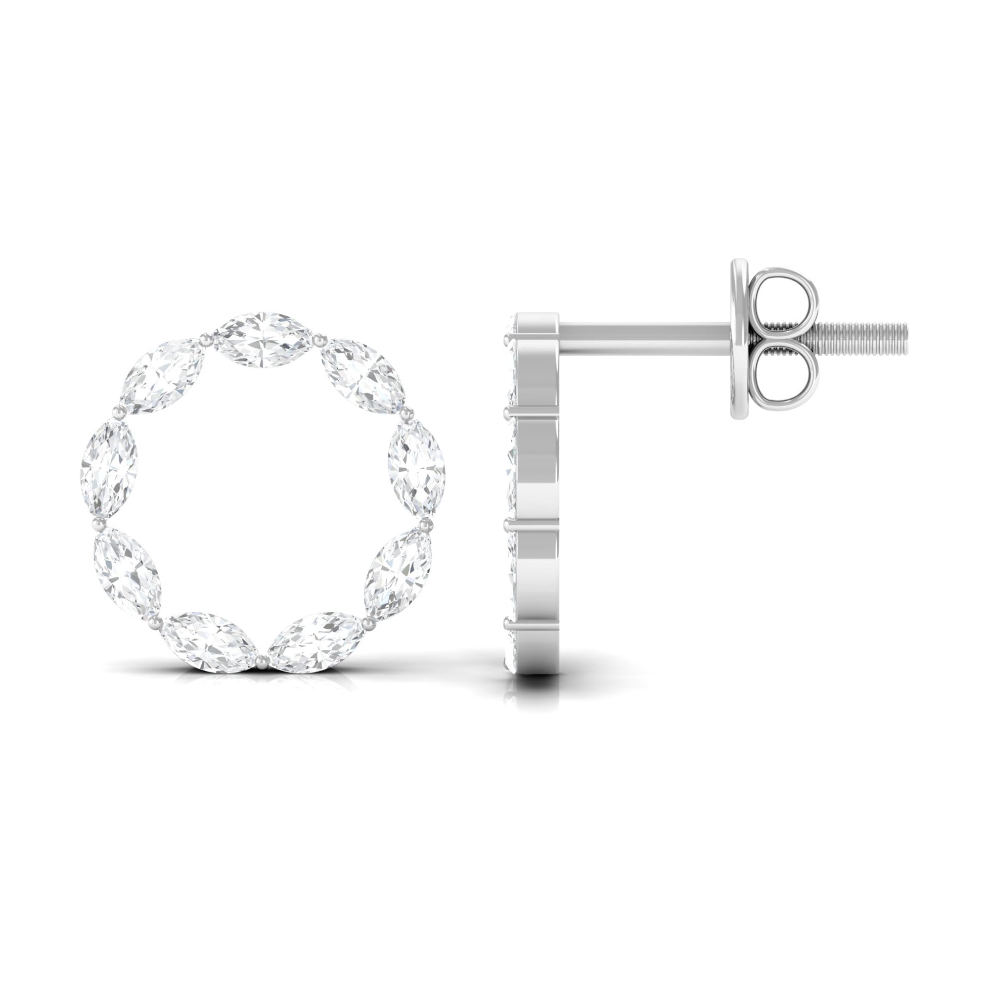 Natural Marquise Diamond Circle Earrings Studs with Screw Back