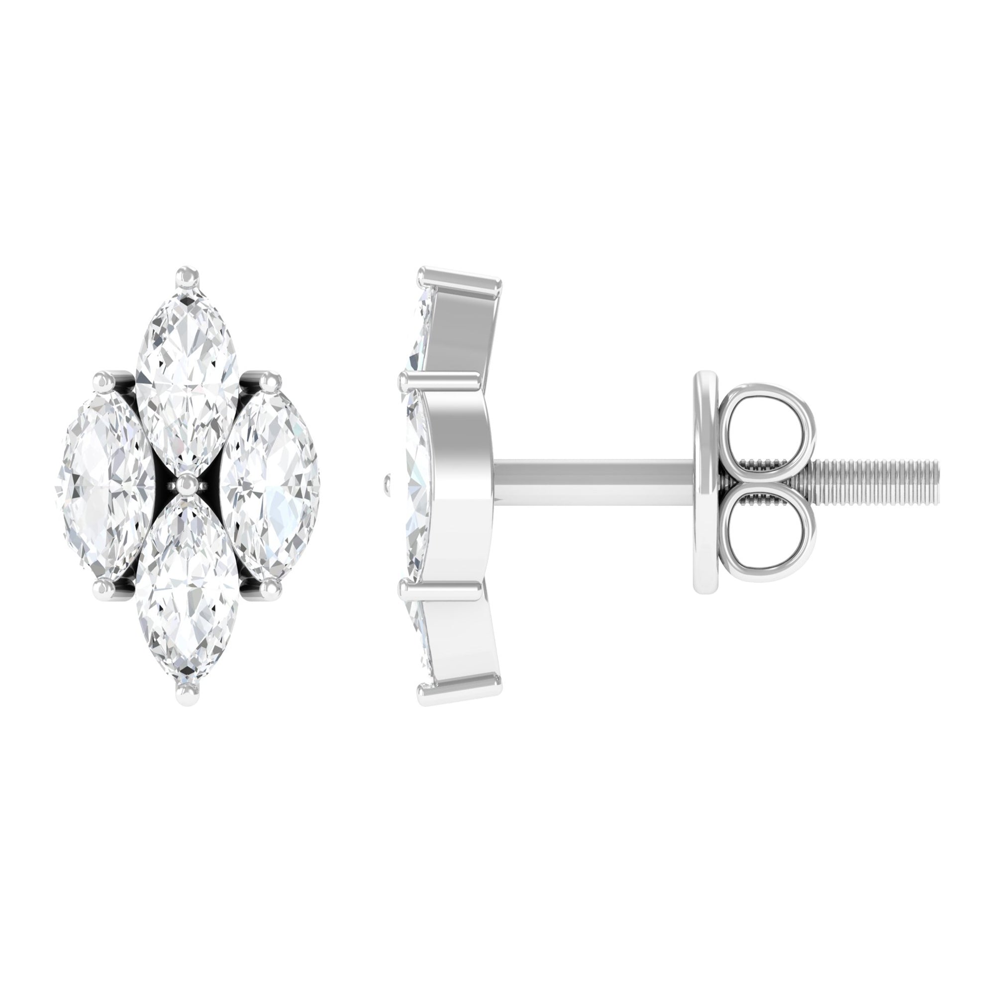 Marquise Cut Real Diamond Cluster Stud Earrings