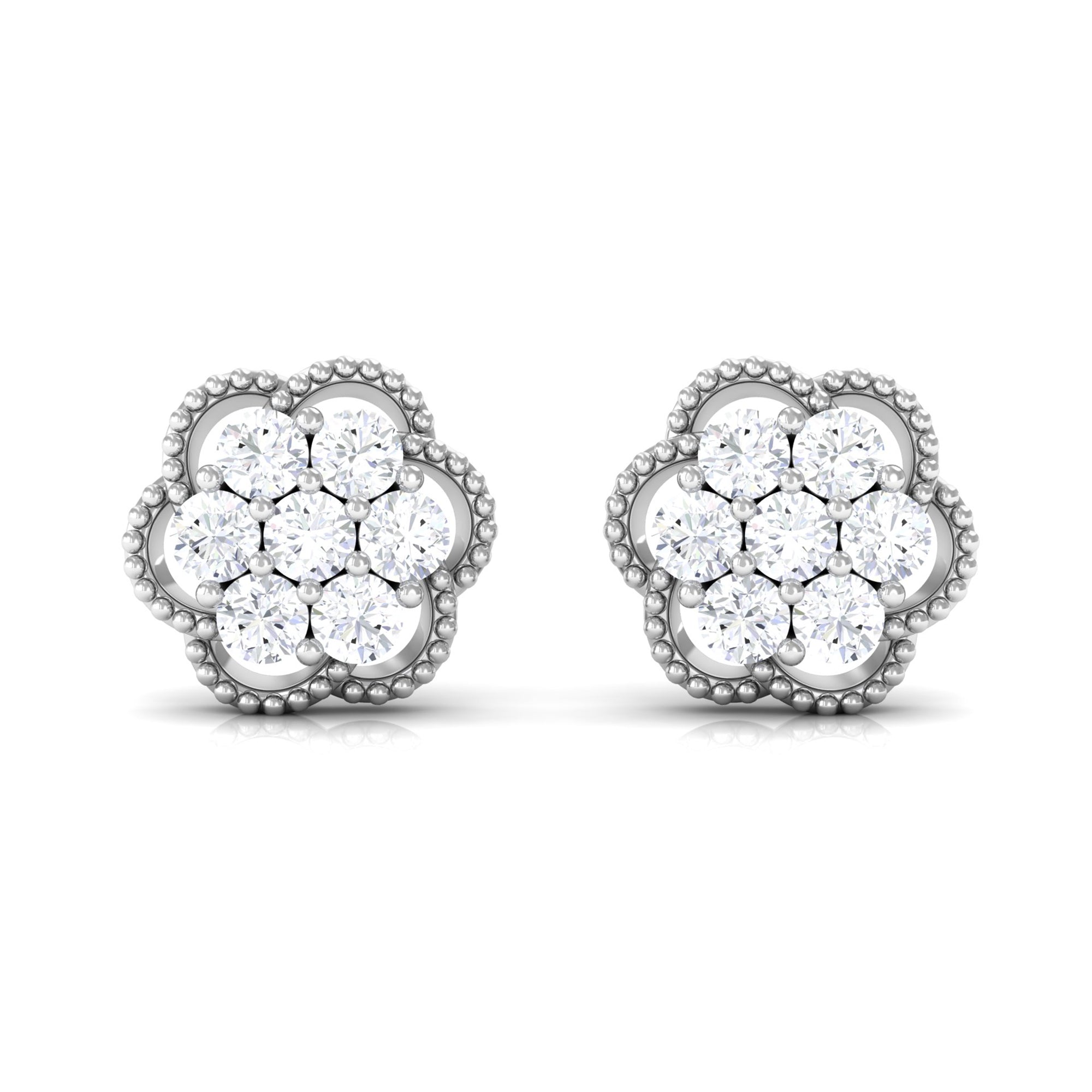 Genuine Diamond Flower Stud Earrings with Screw Back