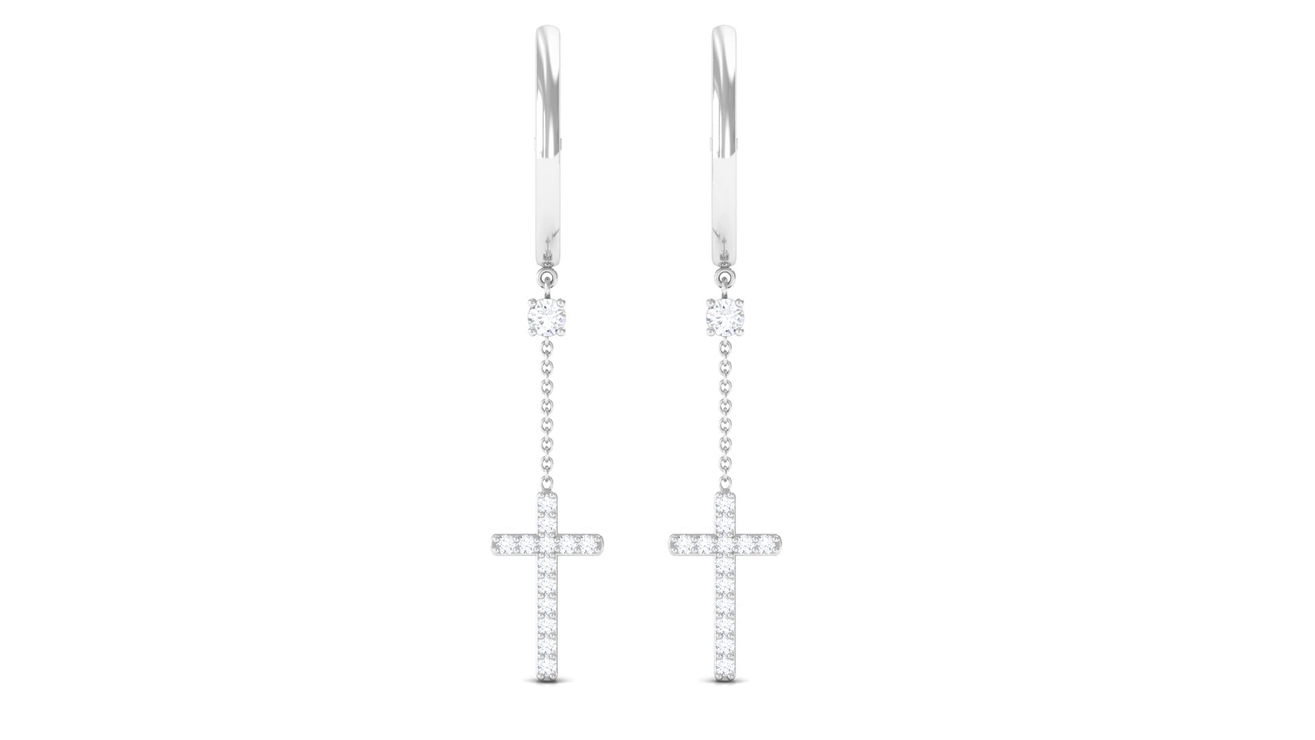 Genuine Diamond Cross Drop Earrings with Hinged Hoop