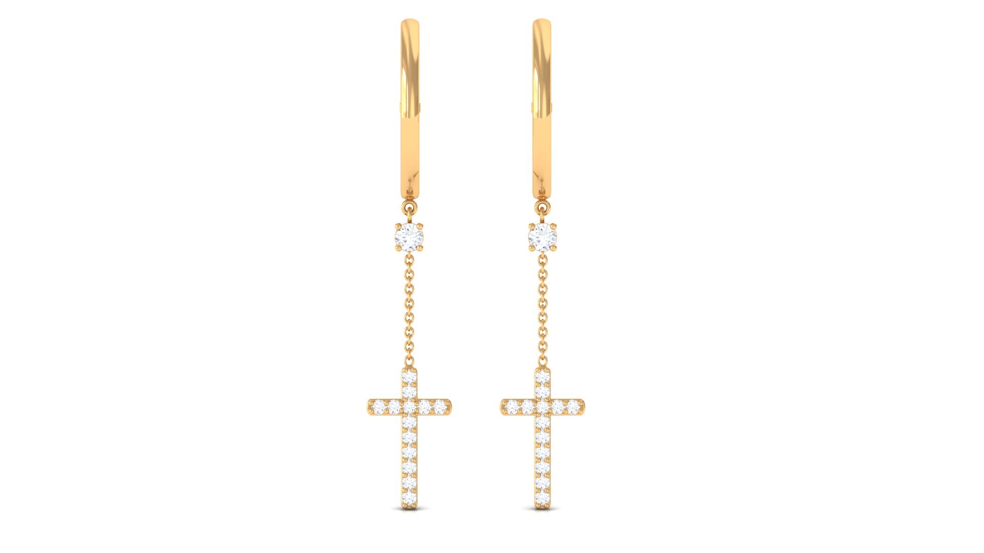 Genuine Diamond Cross Drop Earrings with Hinged Hoop