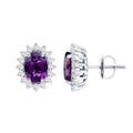 Oval 2.2 Carat Amethyst Stud Earrings With Moissanite Halo