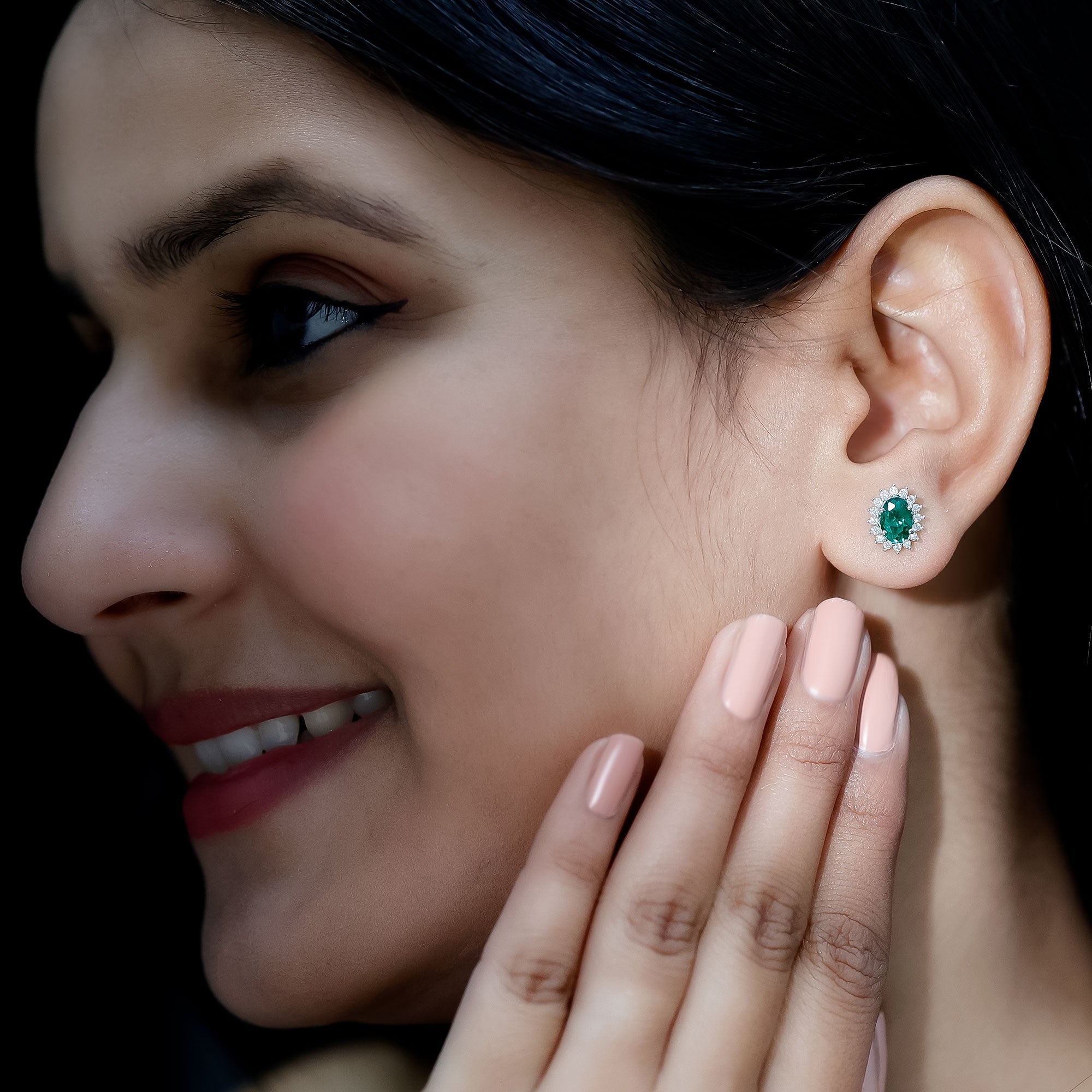 Silver 1.7 Carat Lab Grown Emerald Stud Earrings With Certificate