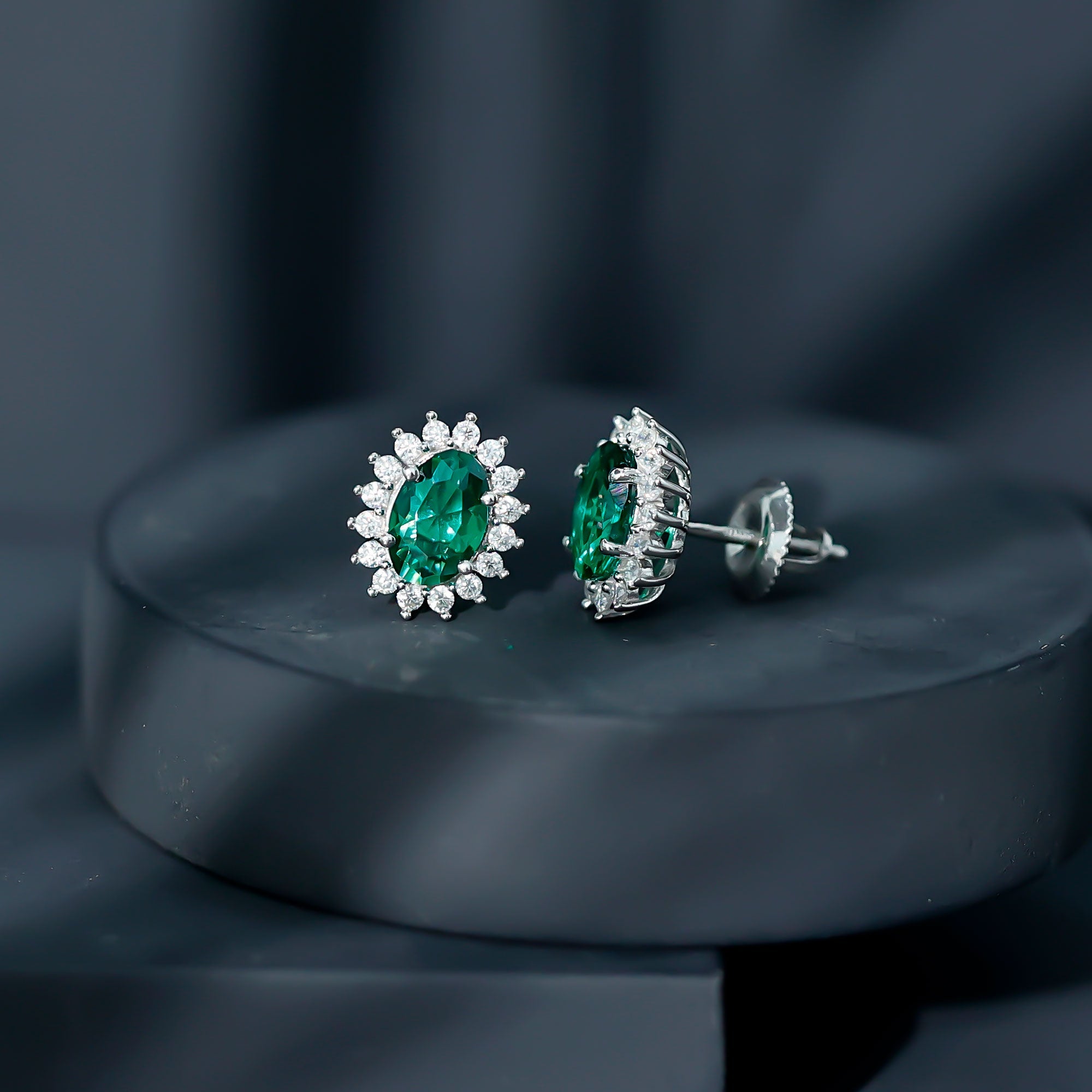 Silver 1.7 Carat Lab Grown Emerald Stud Earrings With Certificate