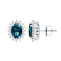 Oval Shaped 2.2 Carat London Blue Topaz Stud Earrings with Moissanite Halo