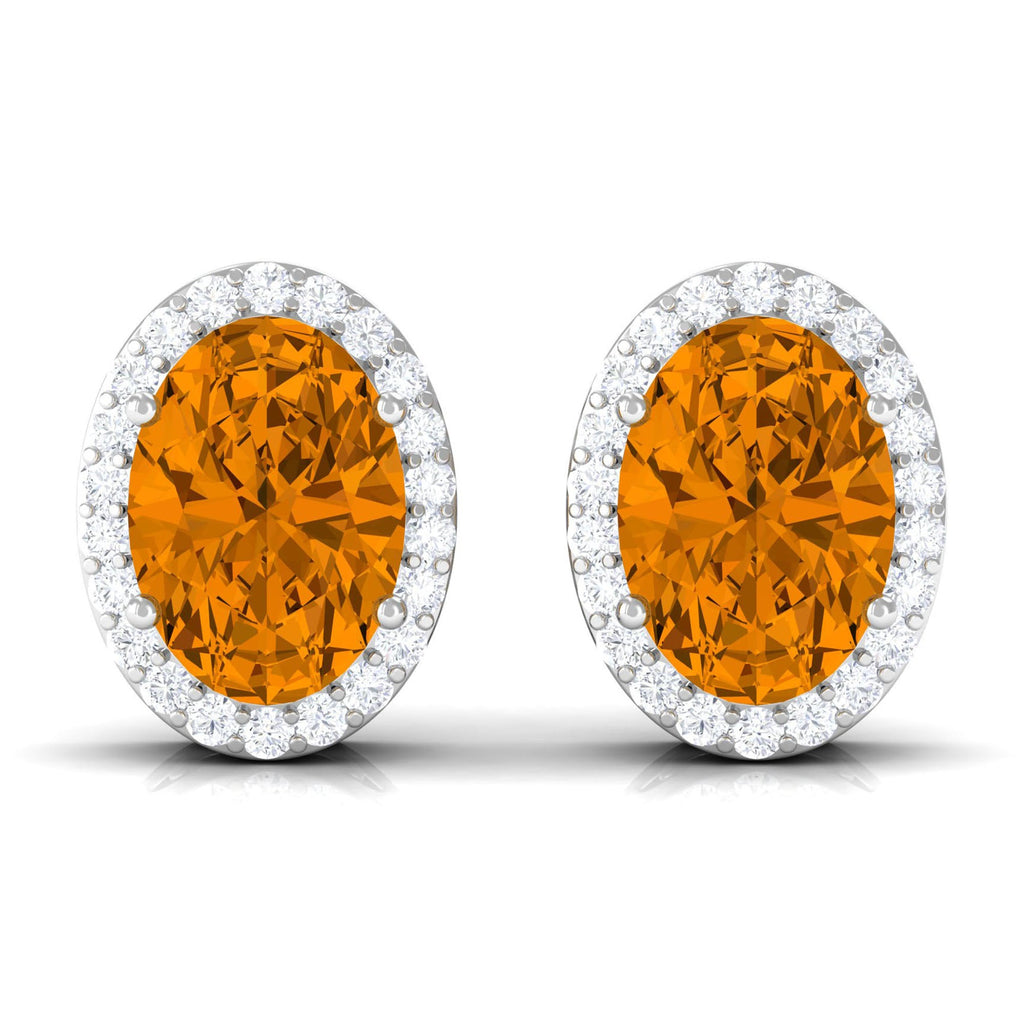 2.25 CT Citrine and Diamond Halo Stud Earrings