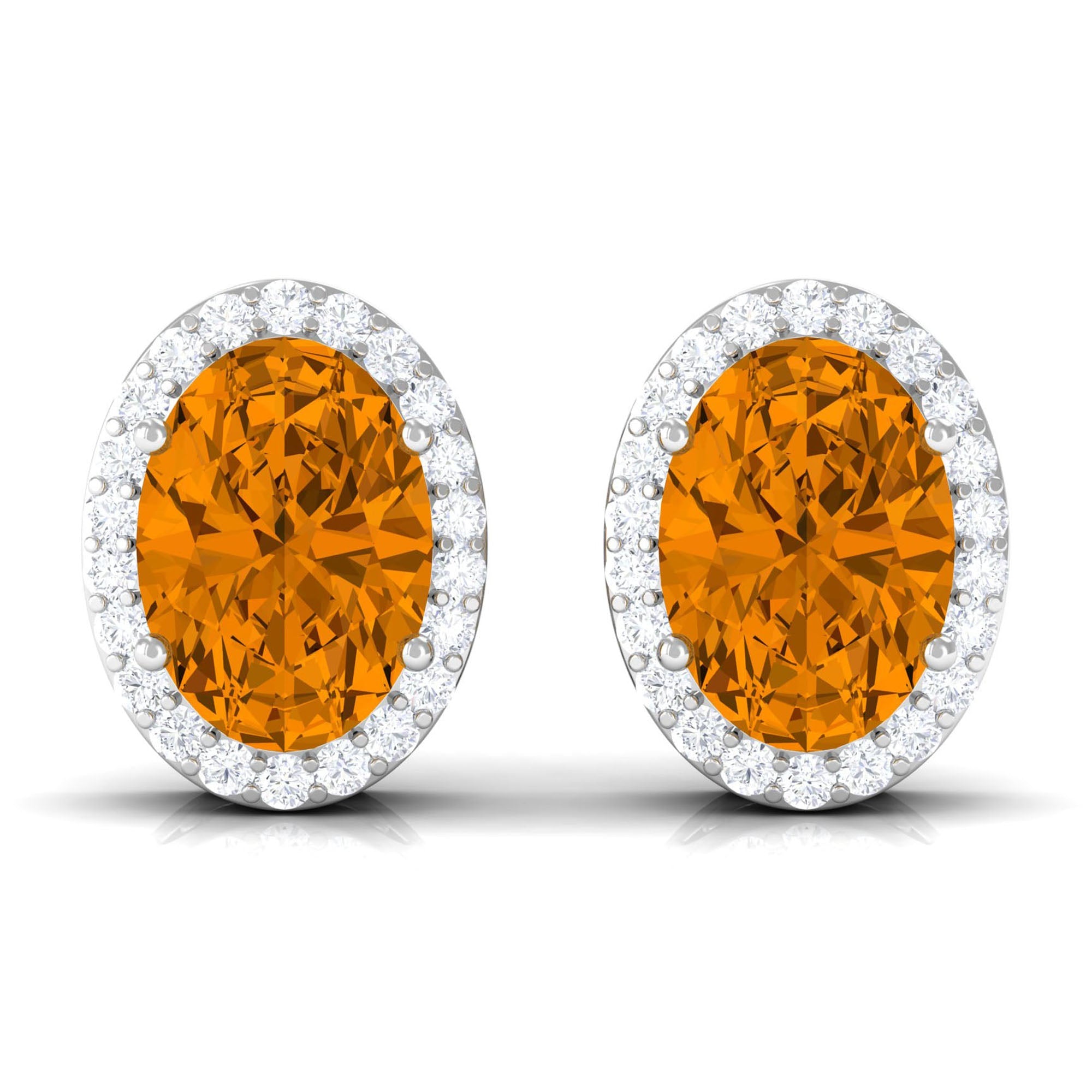 2.25 CT Citrine and Diamond Halo Stud Earrings