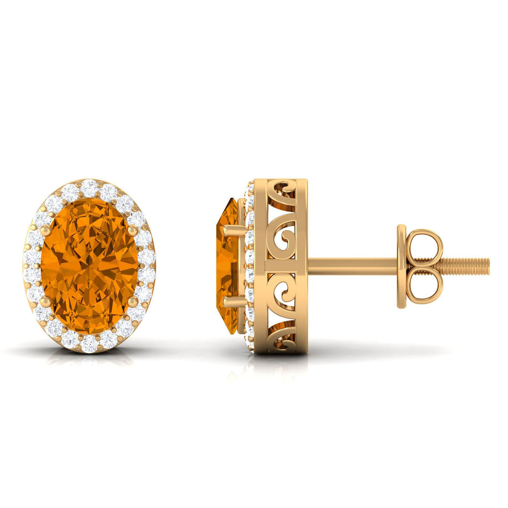 2.25 CT Citrine and Diamond Halo Stud Earrings
