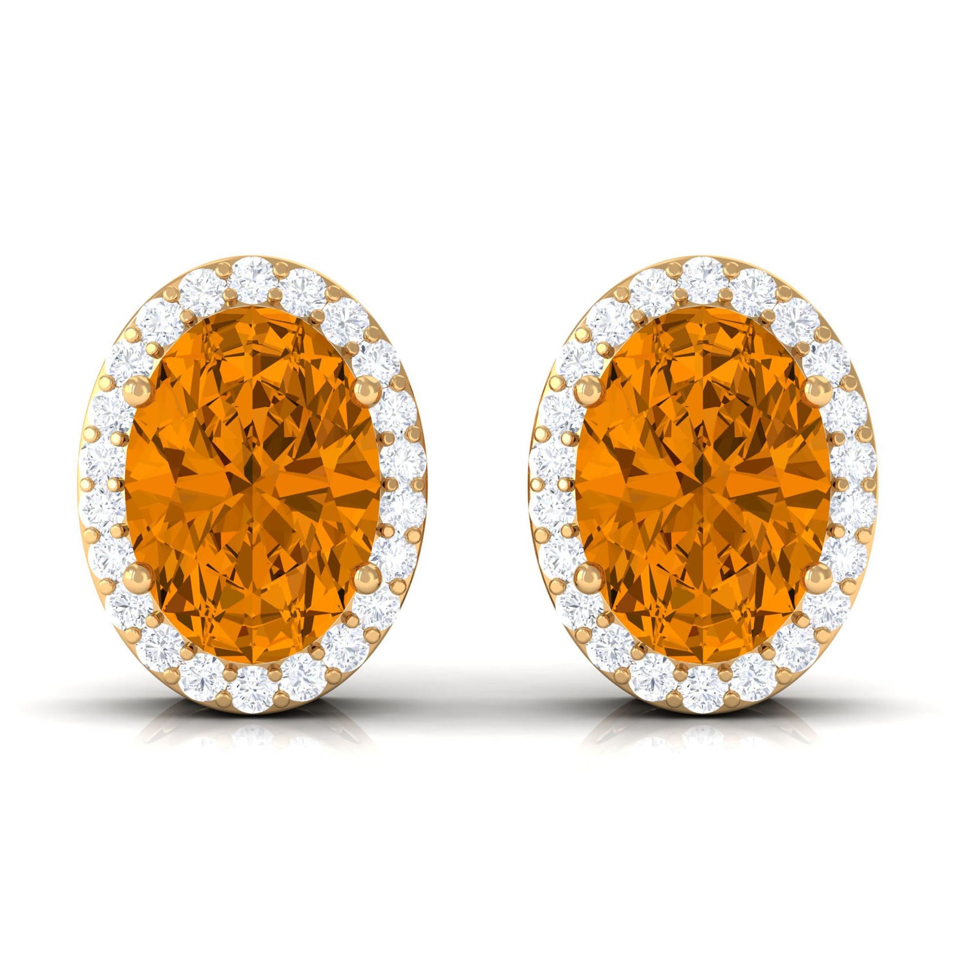 2.25 CT Citrine and Diamond Halo Stud Earrings
