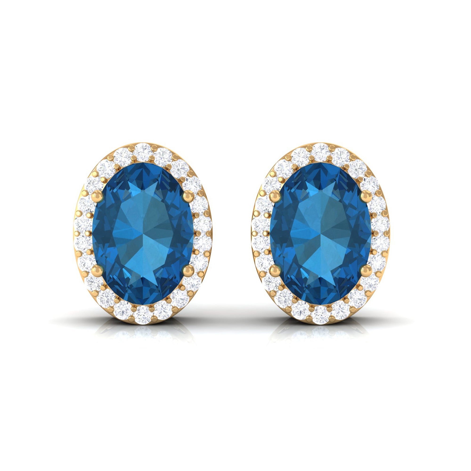 2.50 CT London Blue Topaz and Diamond Halo Stud Earrings