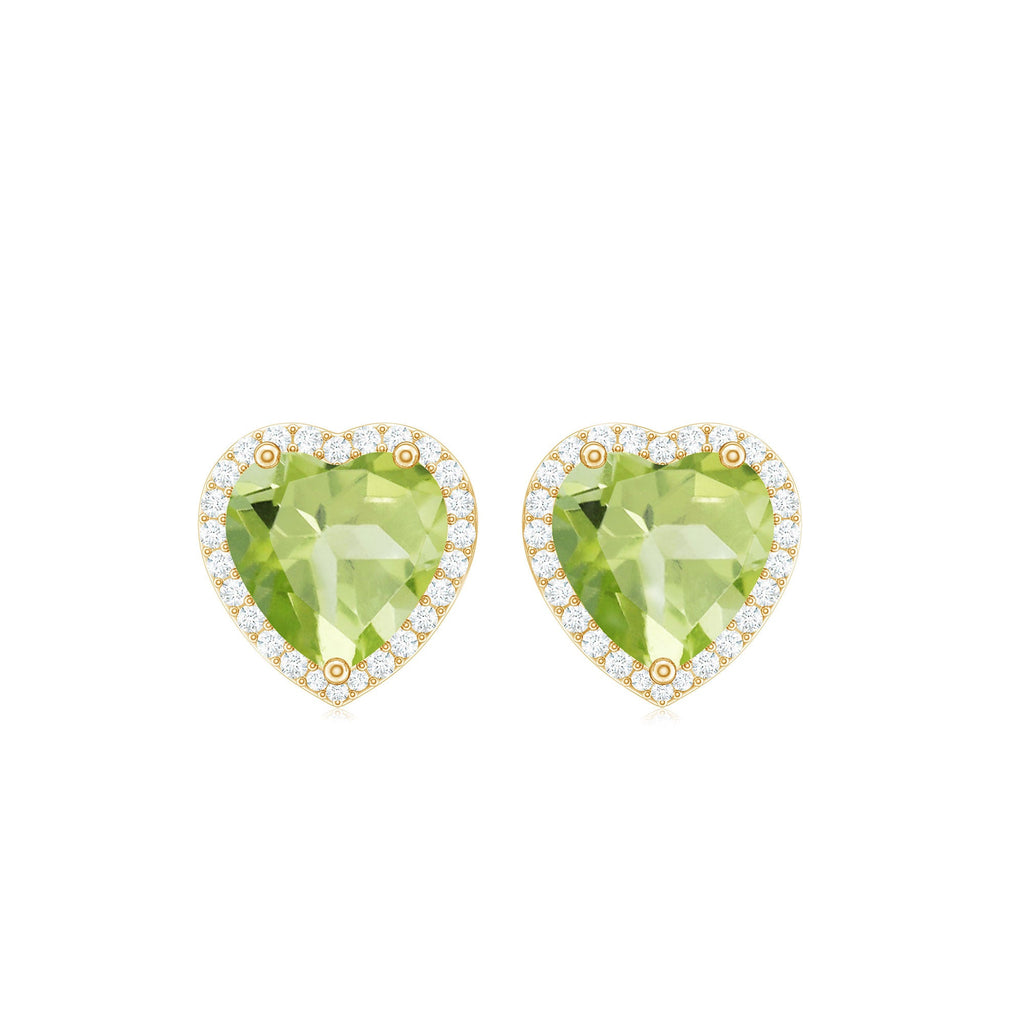 Certified Real 4 Carat Peridot Heart Earrings with Moissanite Halo
