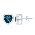 Real 4 Carat London Blue Topaz Heart Stud Earrings for Women